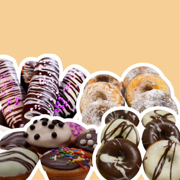 Donitas chocolate x12/ Minicupcakes x10/ Donitas azucaradas x 12 / 6 deditos chocolate /  1 litro de Yogurt frutimora